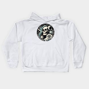 trippy skull and flowers Kids Hoodie